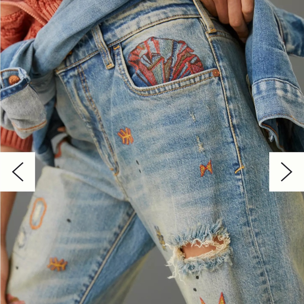 Anthropologie Light Blue Embroidered Boyfriend Jeans